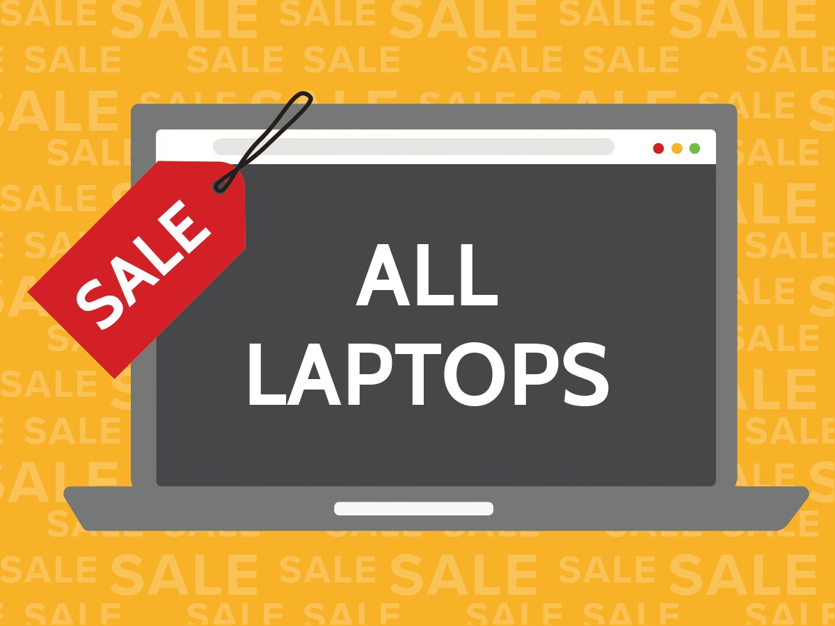 笔记本电脑销售的广告，带有笔记本电脑图标的价格标签